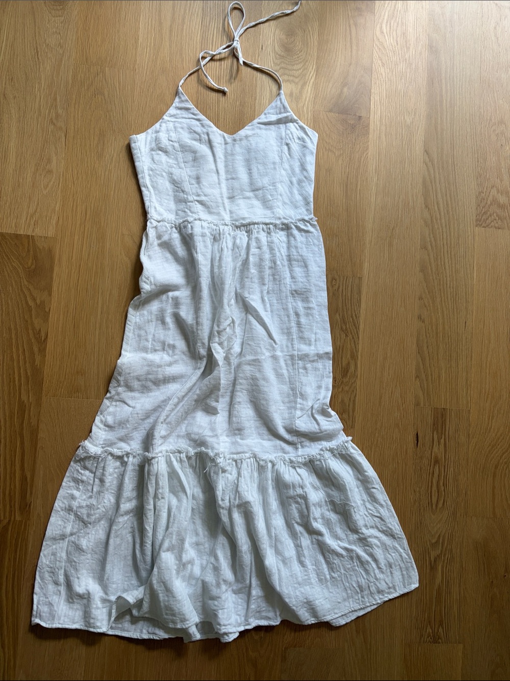 White Linen Maxi Sundress with Tie Straps